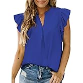 Dokotoo Womens Summer Tops Dressy Casual V Neck Ruffle Short Sleeve Solid Blouses Tops