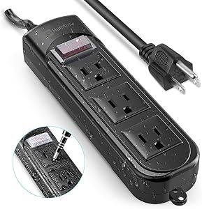 Power Strip Surge Protector Humtus Anti-Electric Shock Weatherproof Power Strip 3-Outlets and 6 Feet Long Cord with Overload Protection for Home Cruise Ship Garden Office, 1650W/15A Black