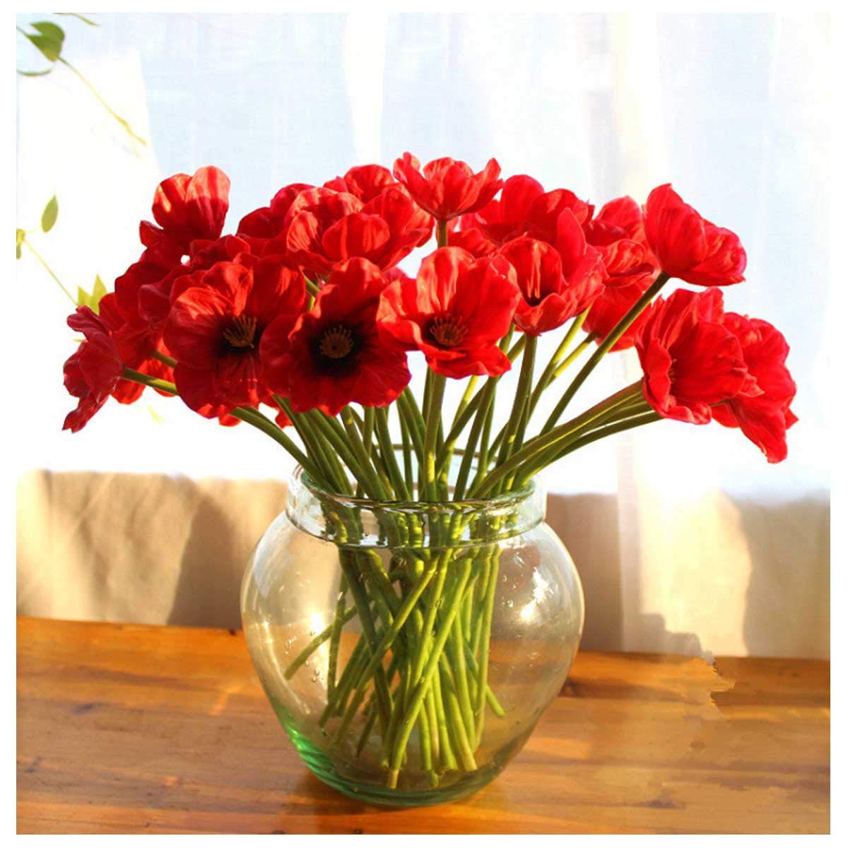 Photo 1 of 10 PCS High Quaulity Fresh Artificial Mini Real Touch PU/ latex Corn Poppies Decorative Silk fake artificial poppy flowers for Wedding holiday Bridal Bouquet Home Party Decor bridesmaid (Red)