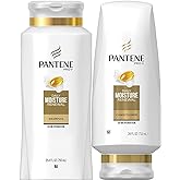 Pantene Moisturizing Shampoo 25.4 OZ and Silicon-Free Conditioner 24 OZ for Dry Hair, Daily Moisture Renewal, Bundle Pack (Packaging May Vary)