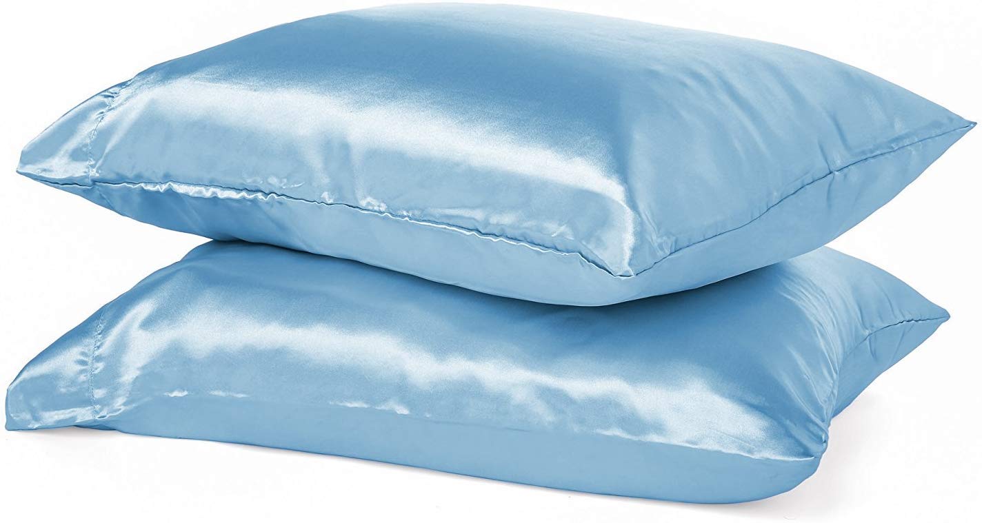 2 Pack Satin Silk Pillow Case Soft Pure Mulberry pillow Case Cover for Hair and Skin with Envelope Closure (Skyblue, Standard(50x75cm))