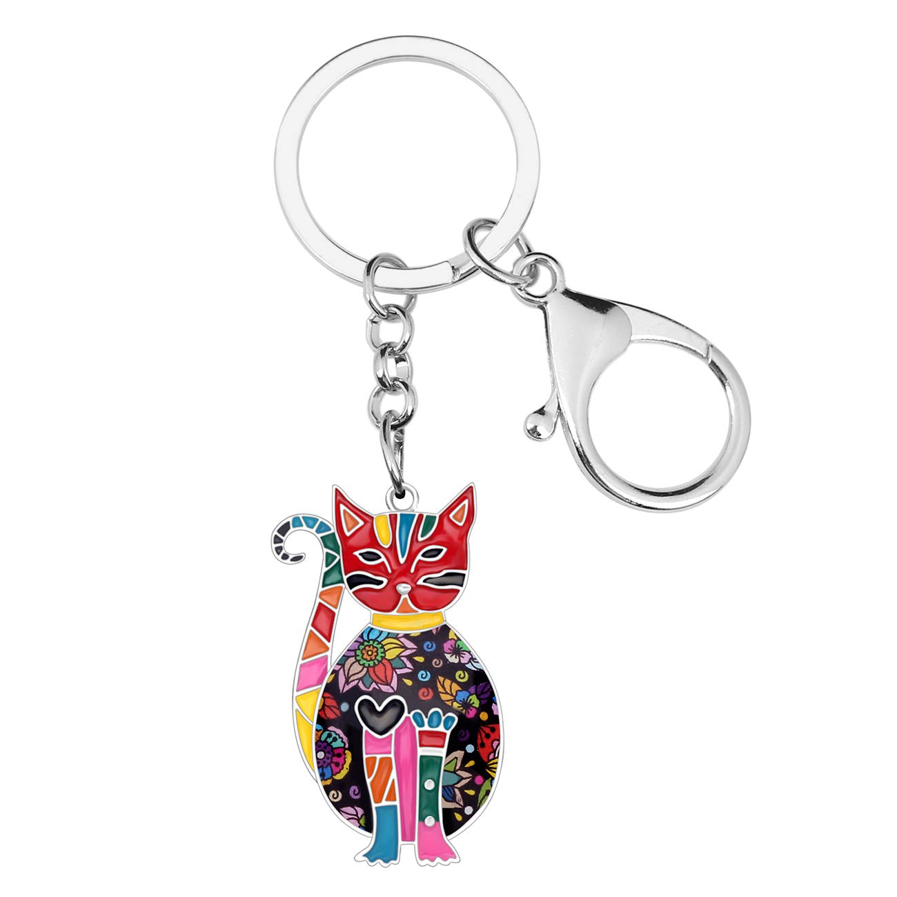 BONSNY Enamel Alloy Chain Cat Key Chains For Women Car Purse Handbag Charms (Multicolored)