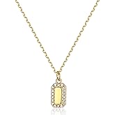 espere 14K Yellow Gold Lab Diamond Mini Tag Necklace 18'' | Womens' Rectagular Pendant Necklace for Layering