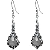 925 Sterling Silver Vintage Oxidized Victorian Leverback Dangle Drop Earrings with 16mm Purple Blue Crystal from Austria Anniversary Jewelry Gifts for Women
