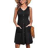 Heymoments Women's Summer Dresses Sleeveless Casual Fashion Loose Swing Button Down Beach Dress with Pockets
