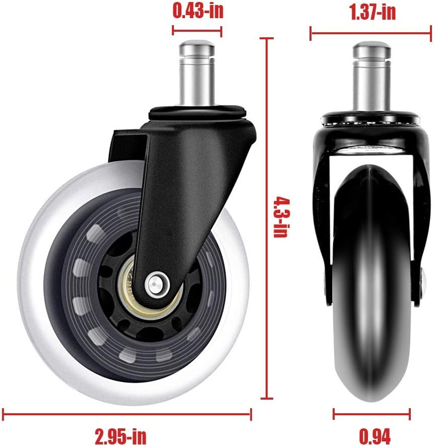 5 Pack Office Chair Caster Wheels - Heavy Duty & Floor Safe Office Chair Wheels fit Gaming Computer Desk Chairs, Replacement Rubber Caster : Office Products