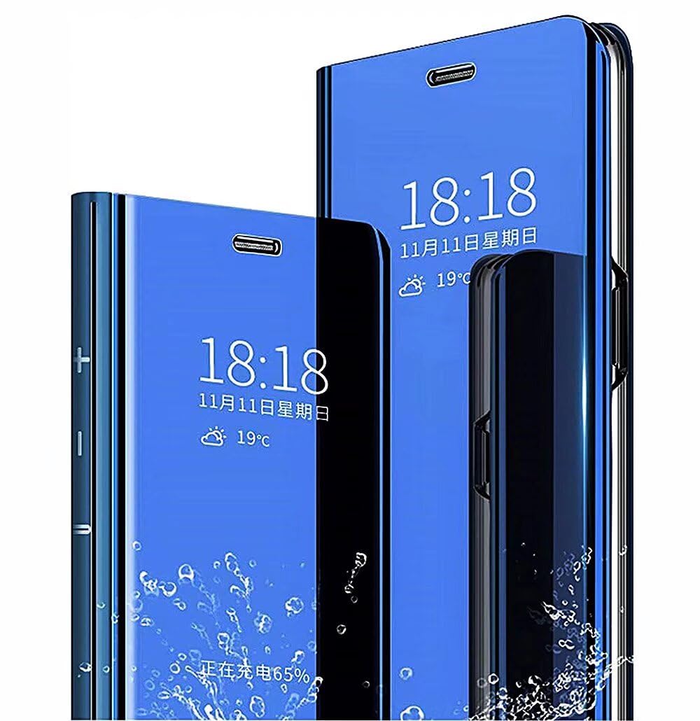 SEAHAI Case for Xiaomi Poco X6 Pro 5G, Smart Flip Clear View Translucent Standing Cover Auto Sleep & Wake Up Mirror Plating Full Protective Shockproof Case - Blue
