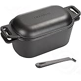 OLLAKOK 2-in-1 Pre-Seasoned Cast Iron Dutch Oven Pot with Lid as Skillet, Grill Pan, with Lid Lever, Dual Loop Handles, Oval Heavy Dutch Oven for Bread Baking, Frying, Camping, BBQ, 3.8 QT Black