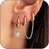 Earrings Stacks for Women Small Hoop Earrings with Gold Layered Helix Chain Secure Locking Backs for Cartilage Double Piercings Wedding Prom Dress Jewelry Accessories Christmas Gifts