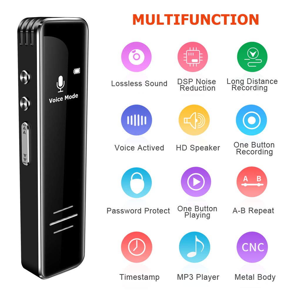 Digital Voice Recorder, 16GB Voice Activated Recorder with Playback, HD Sound Audio Tape Recorder Dictaphone Recording Device, Mini MP3 Player for Lectures, Meetings, Class, Interviews