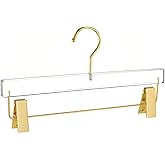 Gamvdout 10 Pieces Acrylic Pants Hanger with Gold Clip and 360 Degree Rotatable Gold Hook, Transparent Standard Pants Rack Suitable for Wedding,Skirt,Clothing Stores