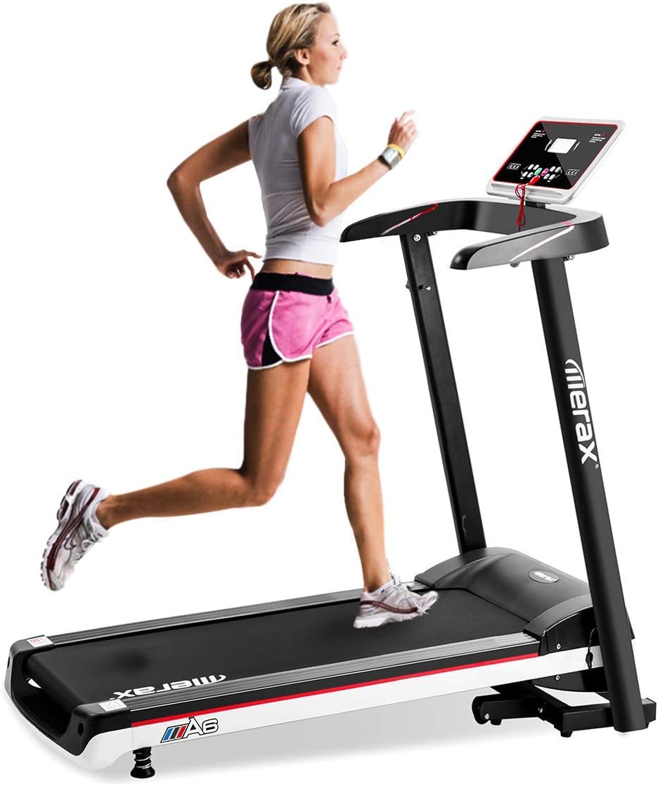 EiioX Folding Treadmill Electric Walking Running Exercise Fitness Machine with LCD Display & Tablet Holder & Shock Absorption & 260 LB Max Weight, Easy Control for Home, White