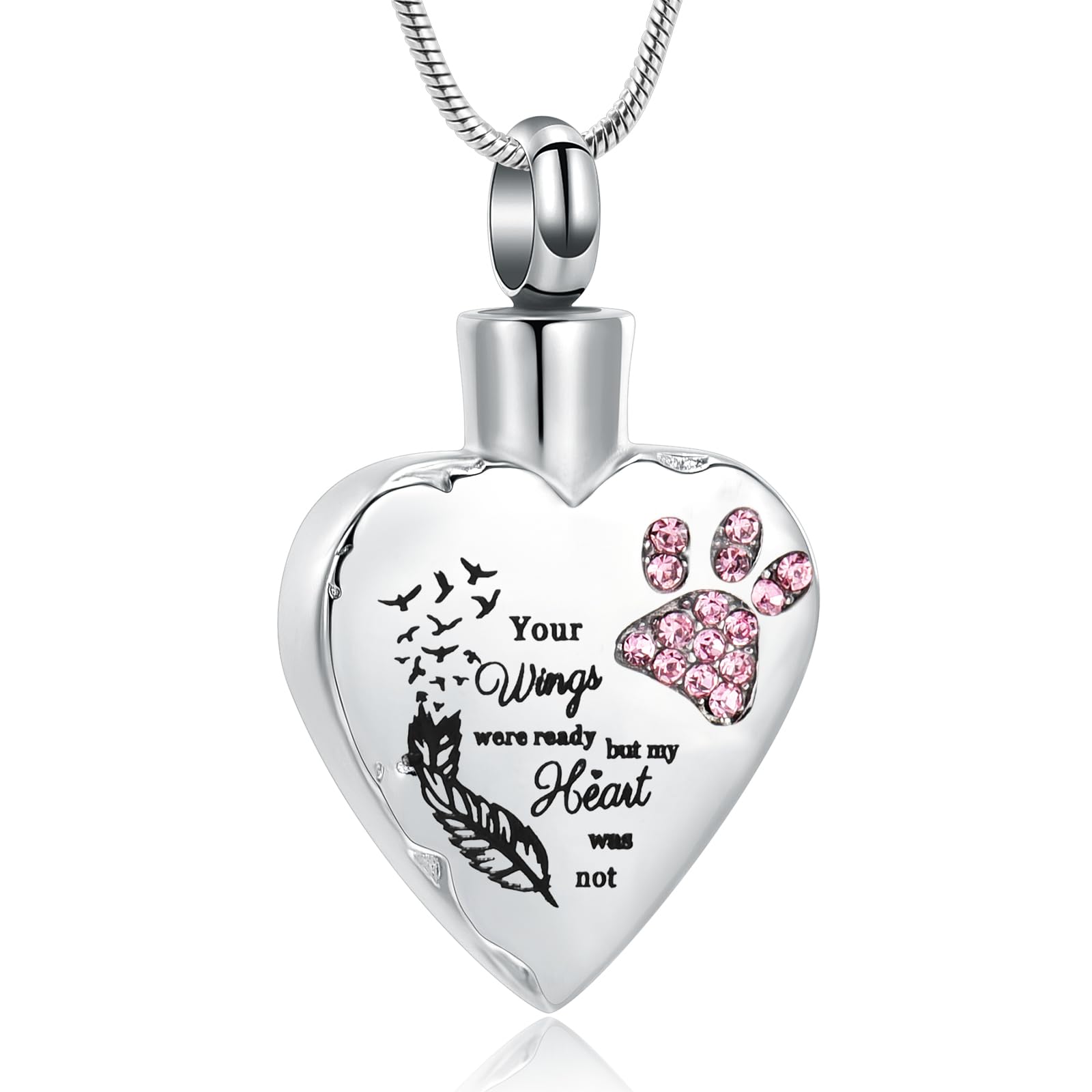 memorial jewelry Your Wings were Ready,But My Heart was Not Stainless Steel Carved Locket Cremation Urn Necklace for Pet Dog Cats
