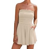 BTFBM Strapless Boho Womens Romper 2026 Summer | Off The Shoulder, Tube Tops Shorts Jumpsuits, Pockets, Lightweight, Date Night Rompers, Resort Wear, Beach Vacation Clothes