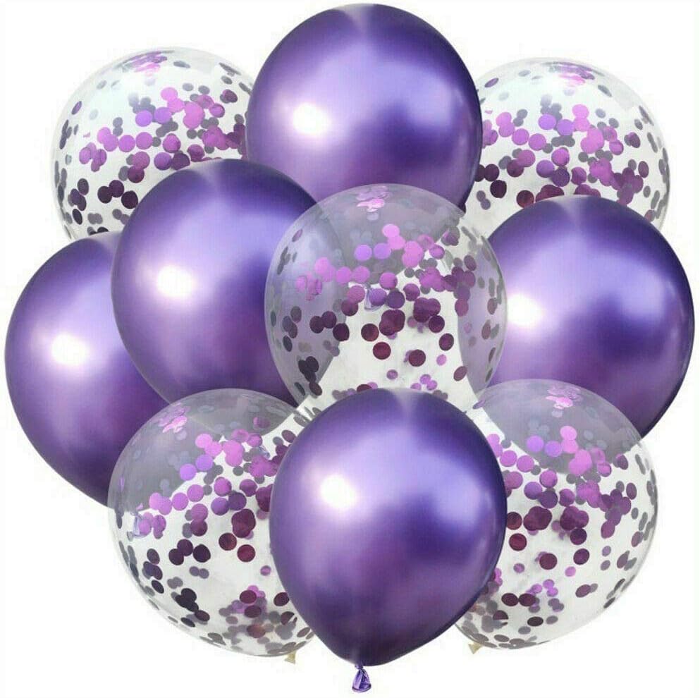 12" Thick Metallic Pearl Confetti Latex Balloons Shiny Colors For Wedding Party Birthday Decorations Purple Color Pack of 10