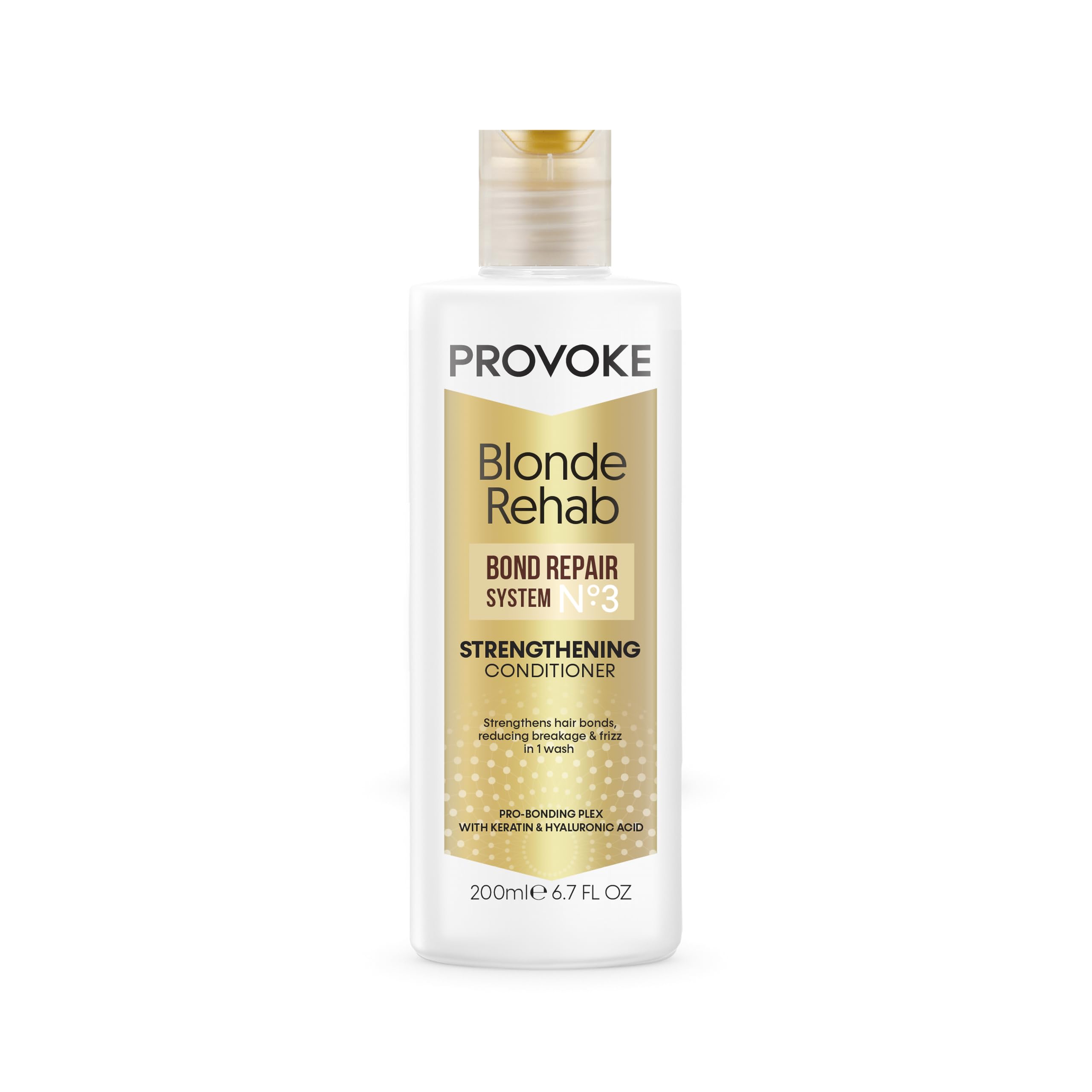 PROVOKE Blonde Rehab N0'3 Bond Repair Strengthening Conditioner 200 ml, Reduces Breakage and Frizz in 1 Wash Formulated with a Pro Bonding Complex, Keratin and Hyaluronic Acid, for Damaged Hair,