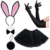 Kvittra Bunny Costume Set, 5Pcs Rabbit Ears Headband, Bow Tie, Cuff and Tail Accessories Kit, Rabbit Bowtie Tail Tutu