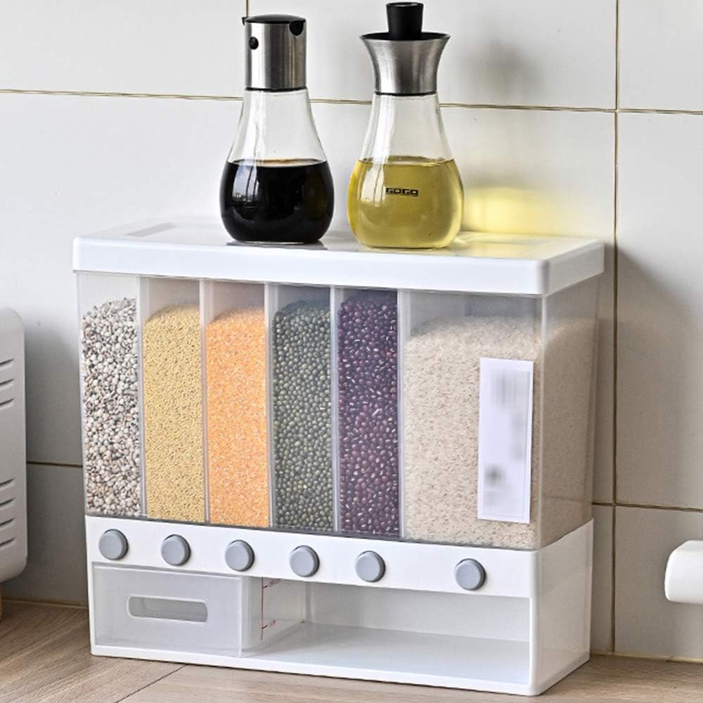 Wall Mounted Dry Food Dispenser - 6-Grid 12L Large Capacity Storage Dry Food Dispenser, Free Control of Food Output, Dry Food Fruit Storage Box For Home and Kitchen (10L): Kitchen & Dining