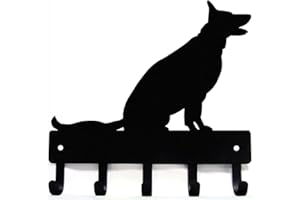 The Metal Peddler German Shepherd Sitting - Key Holder for Wall - Small 6 inch Wide with 5 Hooks - Made in USA
