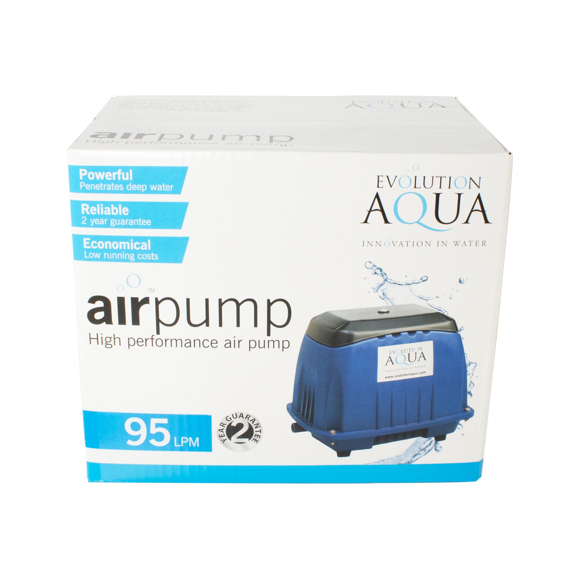 Evolution Aqua Air Pump – Quiet Fish Oxygen Pump & Pond Aerator for Outdoor Ponds, Koi Ponds, Fish Tanks | Reliable Oxygenator with Air Stones | Models 70–150 LPM (95 LPM)