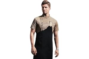 LENMIPOT Men's Fashion Chef Coat Back Breathable Hidden Vent Chef Uniform Chef Jacket Set (Coat+Apron)