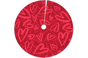 JIEKENMO Happy Valentines Day Romantic Red Love Heart 36 Inch Christmas Tree Skirt Carpet Mat Funny Party Soft Cover Mat Decor Supplies for Xmas Halloween Decorations Occasion Farmhouse