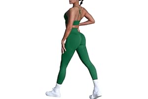 FRESOUGHT Workout Sets for Women 2 Piece Ribbed V Neck Adjustable Shoulder Strap Sports Bra High Waist Yoga Shorts Outfits