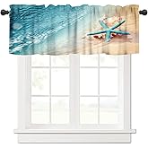 Hazuff Starfish Kitchen Valance Curtain,Ocean Coastal Leisure Sunny Beach Blue Starfish Seashells Rod Pocket Window Valances Blackout Treatment Drapes for Bedroom Living Room Bathroom 54x 18 in