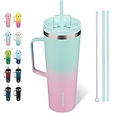 BJPKPK Insulated Tumbler with Handle, 26oz Insulated Tumblers with Lid and Straw, Stainless Steel Metal Water Bottles, Coffee Travel Mugs, Cups, Marshmallow