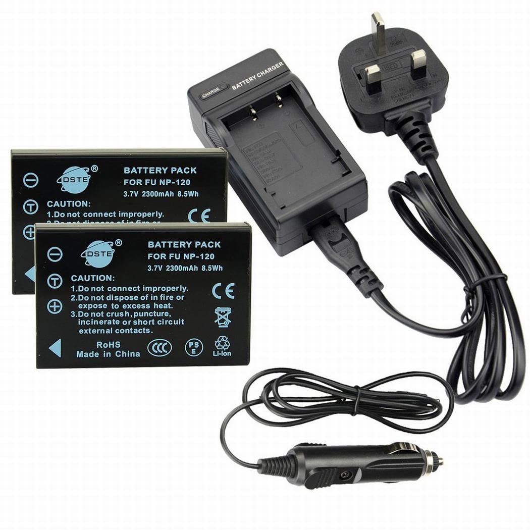 DSTE (2 Pack) NP-120 Rechargeable Li-ion Battery + DC29U Travel and Car Charger Compatible with Fujifilm FinePix F10 Zoom,F11 Zoom,M603,M603 Zoom Camera as PENTAX D-LI7 RICOH DB-43 KYOCERA BP-1500S