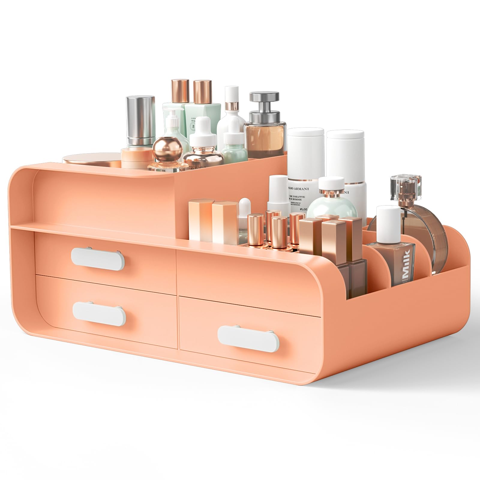 BTGGG Makeup Organiser Cosmetics Storage with Drawers Multifuctional Skincare Organiser for Vanity Make-up Storage Box for Dressing Table Bedroom Bathroom, Orange Pink