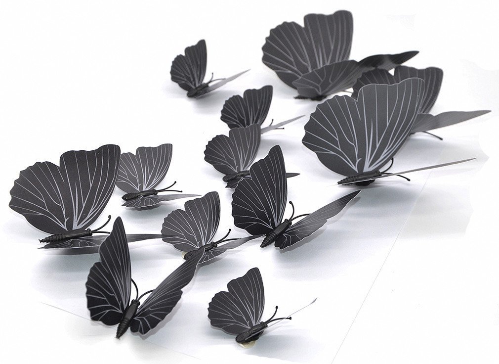 24pcs 3D Wall Stickers Butterfly Removable Decal for Home and Room Decoration Black
