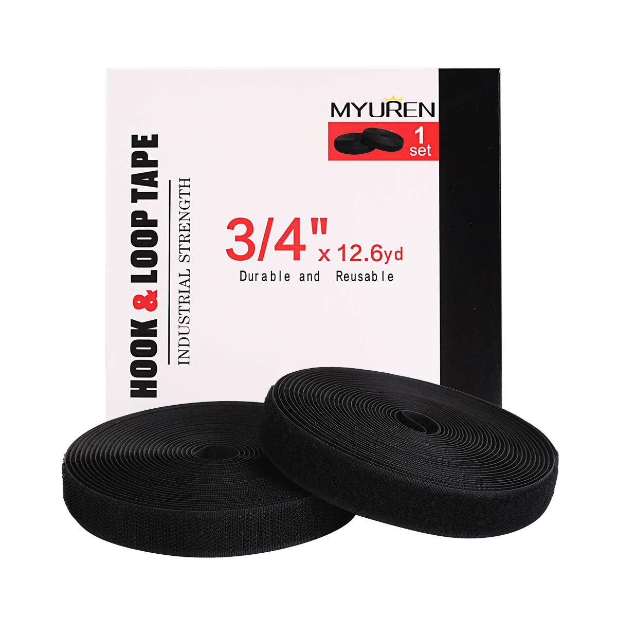 Sew on Hook and Loop Style 20mm (3/4 Inch) Non-Adhesive Back Nylon Strips Fabric Fastener Non-Adhesive Interlocking Tape Black, 12.6 Yard