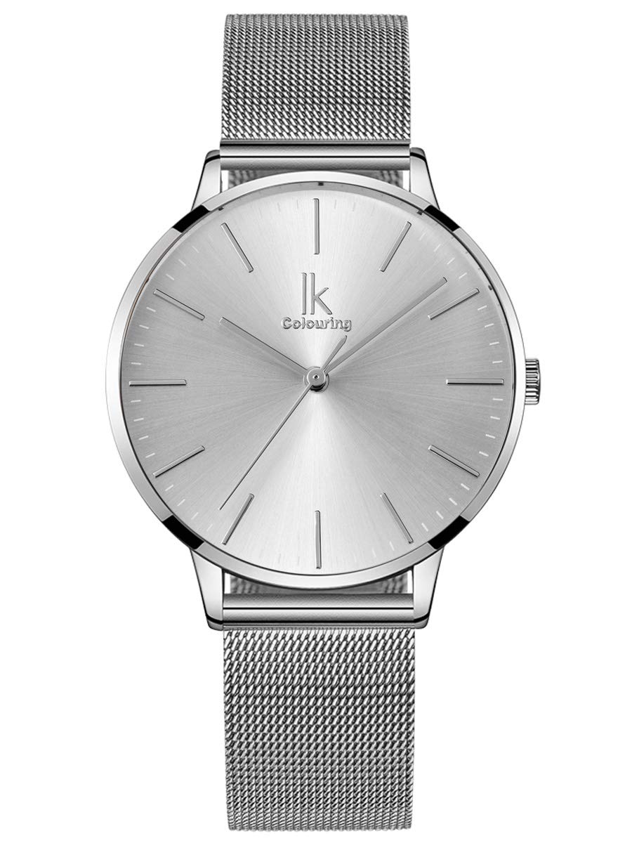 Alienwork Women's Watch Silver Metal Mesh Strap Ultra-Thin