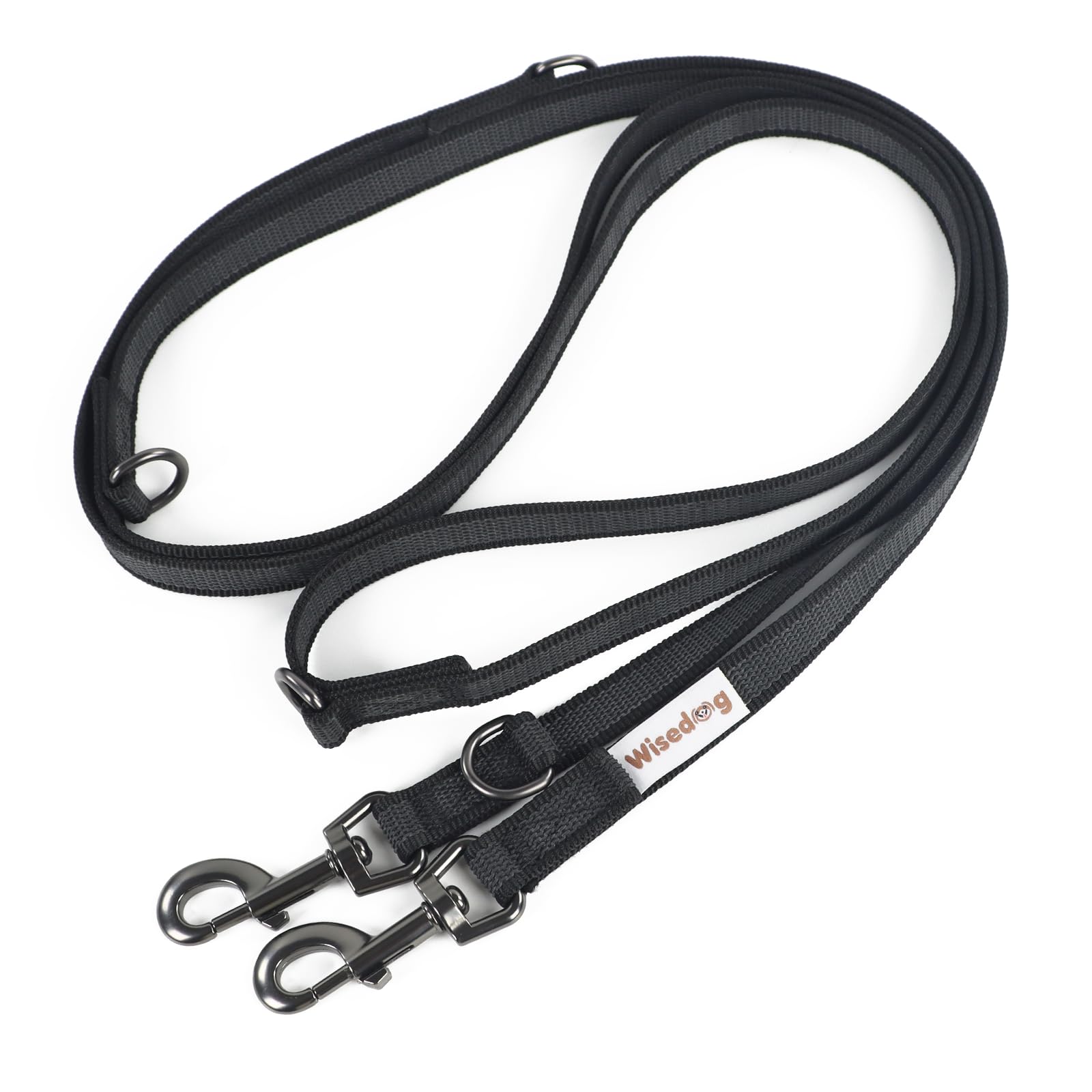 Wisedog 3m Black Double-Ended Rubberised Dog Lead Lightweight Non-Slip Hands Free Lead for Dog for Walking Running Camping