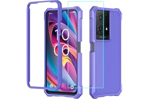 LOZEGUYC for TCL K32 5G Case with Screen Protector,for TCL K33 5G T513V Phone Case Full Body Protection Front PC Back Soft Silicone Bumper,Heavy Duty Protection Shockproof Phone Case for TCL K32 T513W Purple