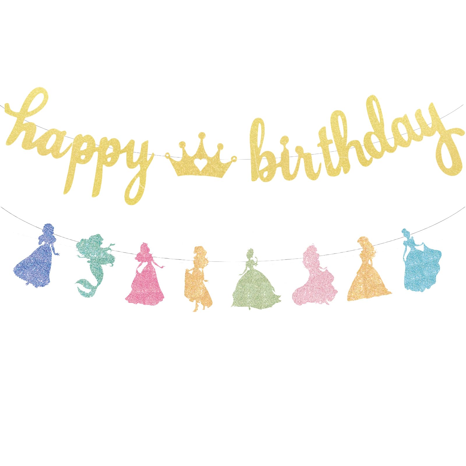 Photo 1 of **MISSING PIECES**Neyeidru Princess Birthday Banner Decorations - Gold Garland Glitter Bunting for Girls Coquette Birthday Party Decorations Supplies Favor