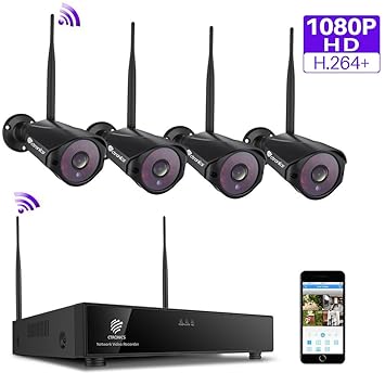 (H.264+)1080P Ctronics überwachungkamera Set,4CH drahtloses 2.4G Videoüberwachung NVR Sicherheitskamera System Wasserfesten 4
