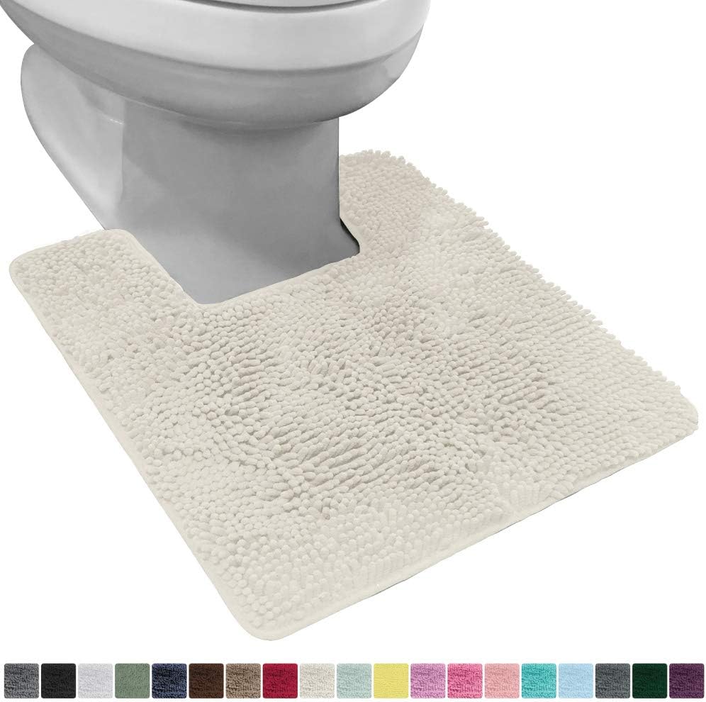 Gorilla Grip Original Shaggy Chenille Square U-Shape Contoured Mat for Base of Toilet, 22.5x19.5 Size, Machine Wash and Dry, Soft Plush Absorbent Contour Carpet Mats for Bathroom Toilets, Ivory Cream