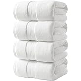 REDKISS 100% Cotton Bath Towels Set of 4, Extra Large Bath Sheets 27 X 59 Inches, 600 GSM, Quick Dry, Ultra Soft & Super Absorbent Bathroom Towel Sets for Bathroom, Gym, Spa, Pool & Hotel, White