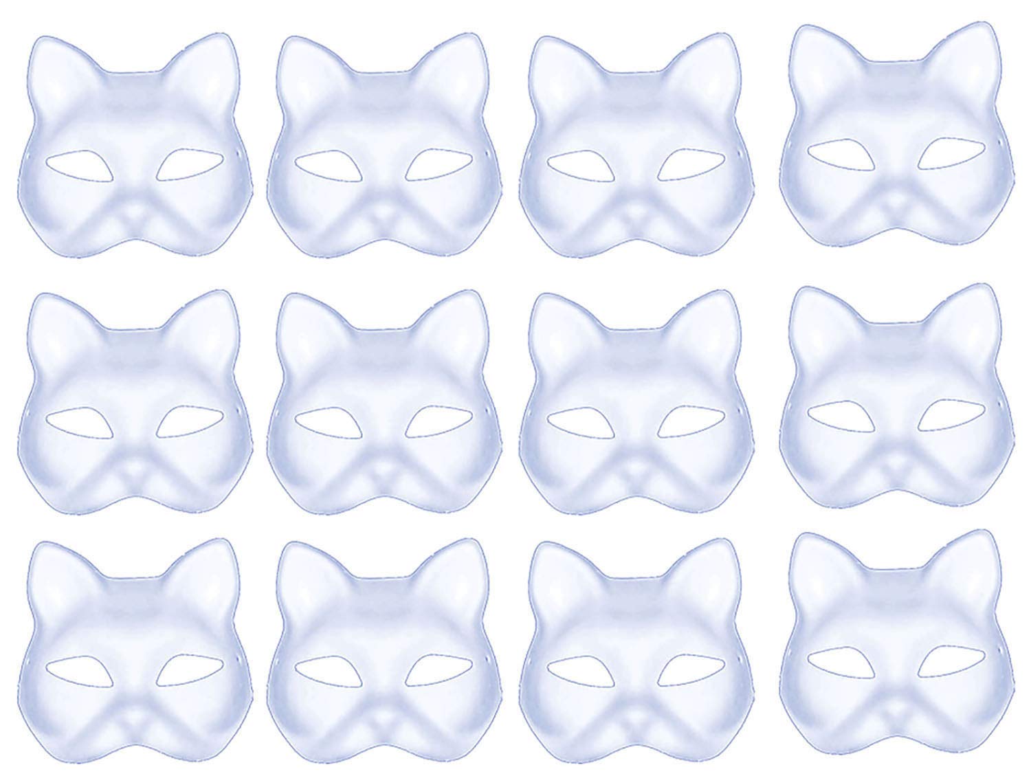 Fansport DIY Mask Cat Face Blank DIY Masks White Plain Mask Paintable Paper Mask Costume Party Mask for Halloween (12PCS)