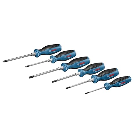 Bosch Professional 6 tlg. Schraubendreher Set (Kreuz- und Schlitzschraubenzieher, durchgehende Stahlklinge und Stahlkappe)