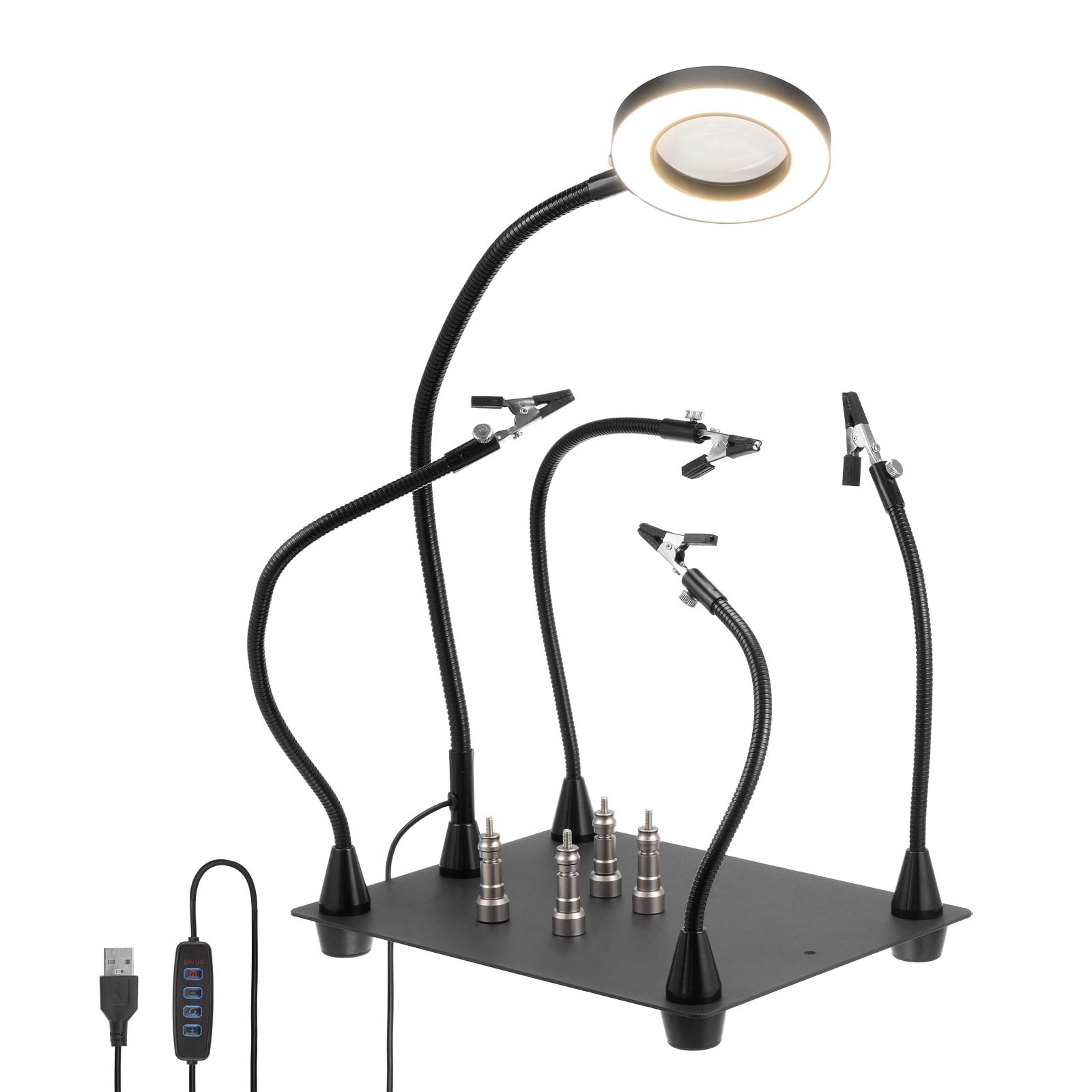 YOKIVE 1Set Magnetic Helping Hands, Soldering Helping Hands 3X Magnifying Glass with Light LED Third Hand Soldering Tool 4 Arms for PCB Circuit Board