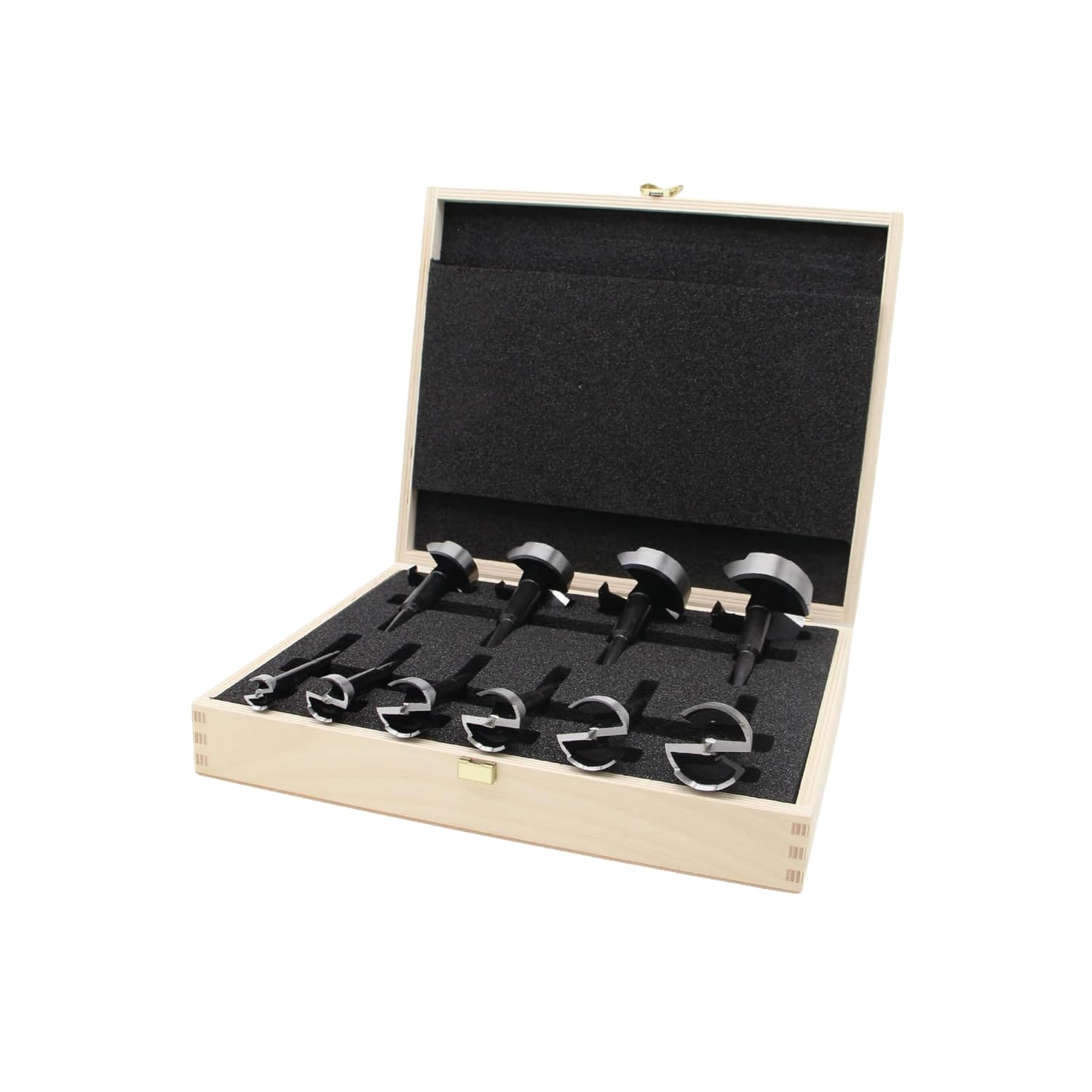 Black Shark Pro Forstner Drill Bit Set 10 Pieces Diameter 15-20-25-26-30-35-40-45-50-55 mm Length 90 mm in a Wooden Case
