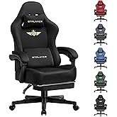 GTPLAYER Gaming Chair Fabric with Pocket Spring Cushion, Big and Tall Gamings Chairs 350LBS High Back Computer Chair with Footrest for Adults Lumbar Support Swivel Game Chair for Office Light Black