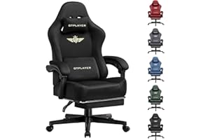 GTPLAYER Gaming Chair Fabric with Pocket Spring Cushion, Big and Tall Gamings Chairs 350LBS High Back Computer Chair with Footrest for Adults Lumbar Support Swivel Game Chair for Office Light Black