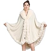 Old DIrd Elegant Faux Fox Fur Collar Knitted Cardigan Shawl Bride Wedding Party Shawl Cloak Coat