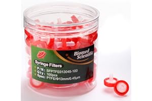 BIOMED SCIENTIFIC Syringe Filters PTFE Membrane 13mm Diameter 0.45um Pore Size Non Sterile Pack of 100 by Bioemd Scientific