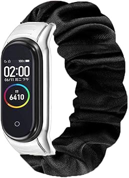 Miimall Correa Scrunchies Compatible con Xiaomi Mi Band 3 / Mi Band 4, Suave Tela Estampada Elástica Pulsera de Repuesto con Marco Metal para Xiaomi ...