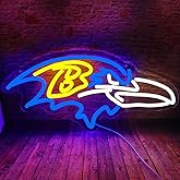 Football Rugby Sports Team Neon Sign Suitable for Ravens Logo Neon Sign for Wall Decor USB Powered Dimmable Led Light Up Signs for Men Cave Home Bar Birthday Party Decor Xmas Gifts for Kids
